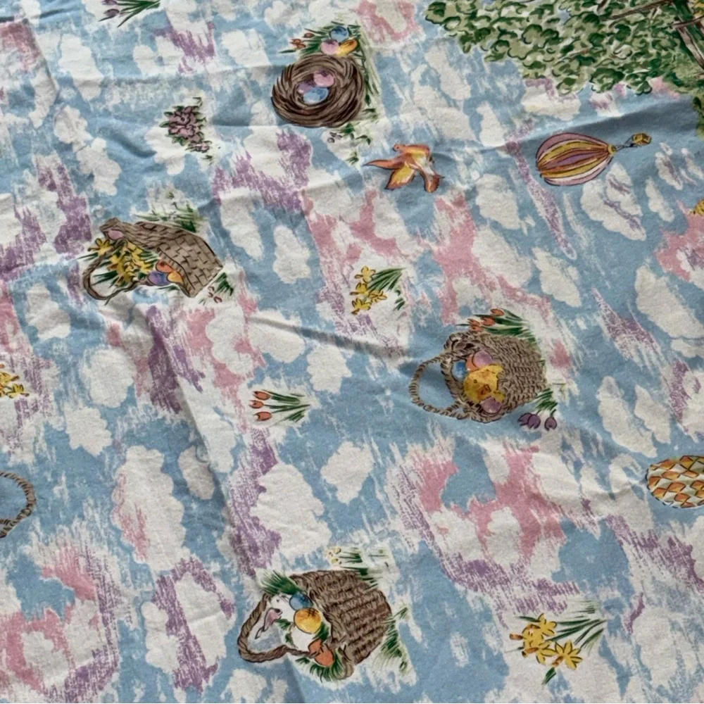 Easter Tablecloth Spring Rabbits Baskets In Garden Oval Cotton 54